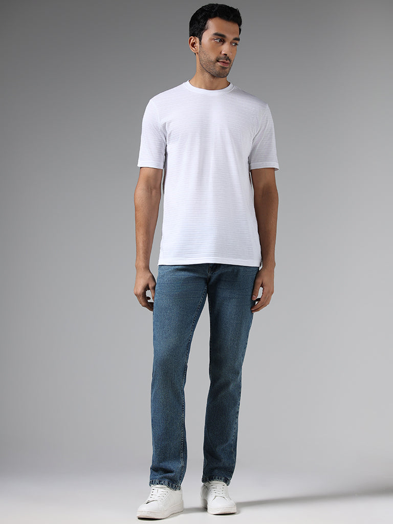 WES Lounge White Self-Textured Relaxed-Fit T-Shirt