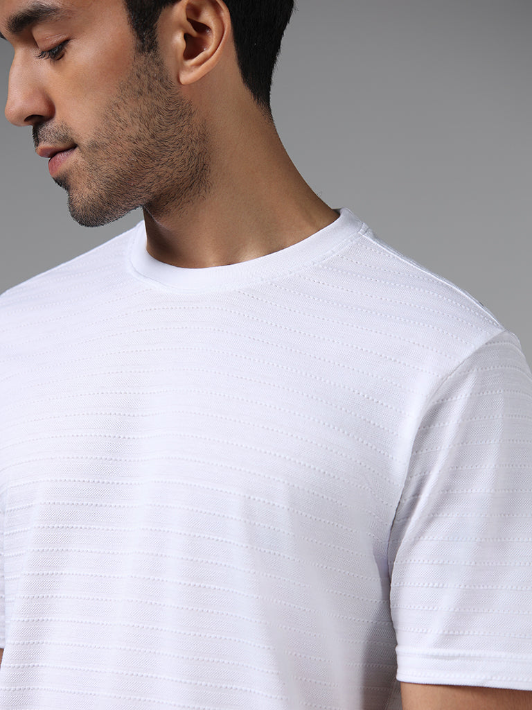 WES Lounge White Self-Textured Relaxed-Fit T-Shirt