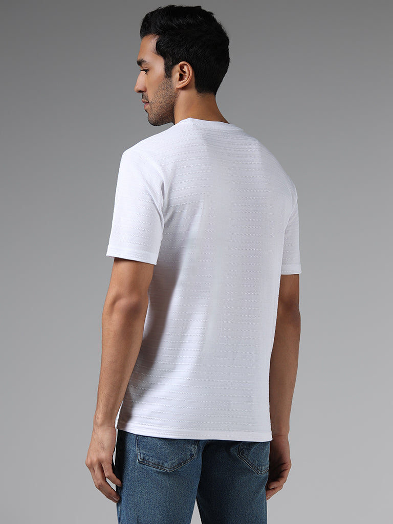 WES Lounge White Self-Textured Relaxed-Fit T-Shirt