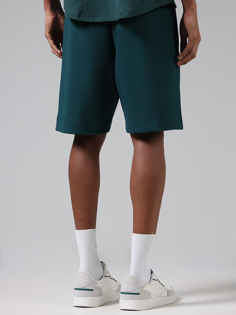 Studiofit Solid Green Relaxed-Fit Mid-Rise Running Shorts