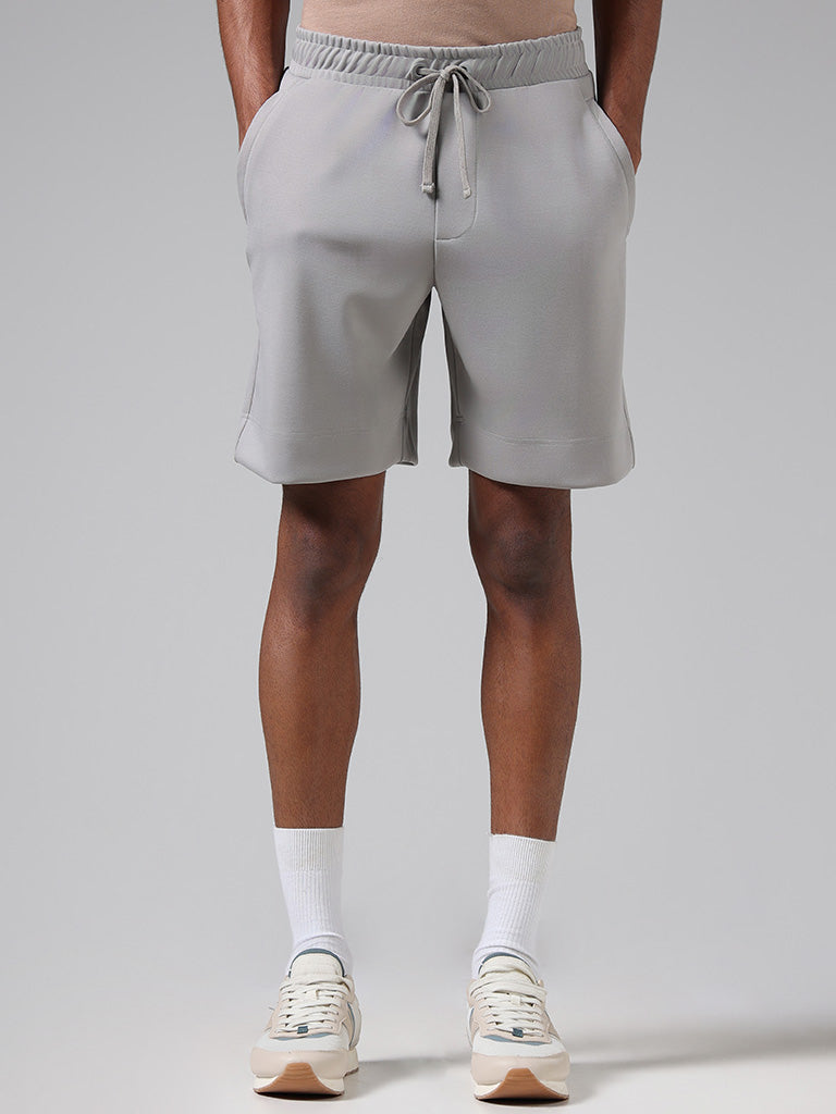 Studiofit Solid Grey Relaxed-Fit Mid-Rise Running Shorts