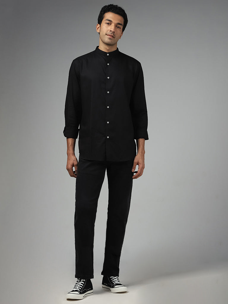 Ascot Solid Black Cotton Relaxed-Fit Shirt