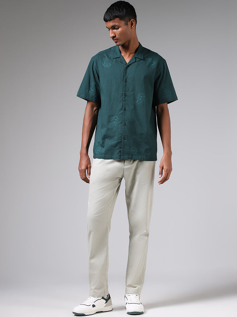 ETA Emerald Green Paisley Embroidered Relaxed-Fit Shirt