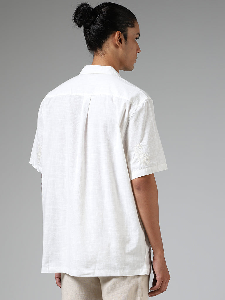 ETA Off White Paisley Embroidered Relaxed-Fit Shirt