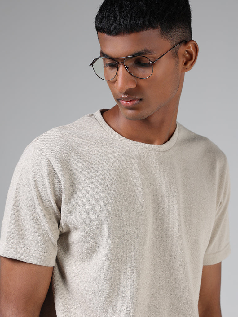 ETA Cream Self-Textured Slim-Fit T-Shirt