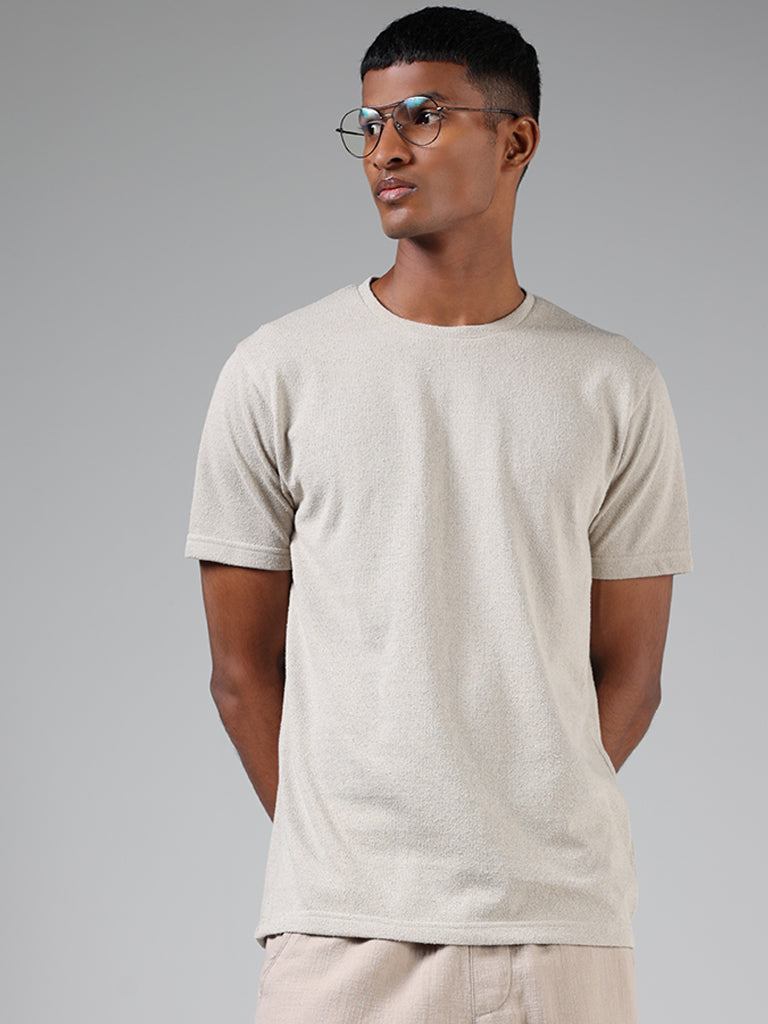 ETA Cream Self-Textured Slim-Fit T-Shirt