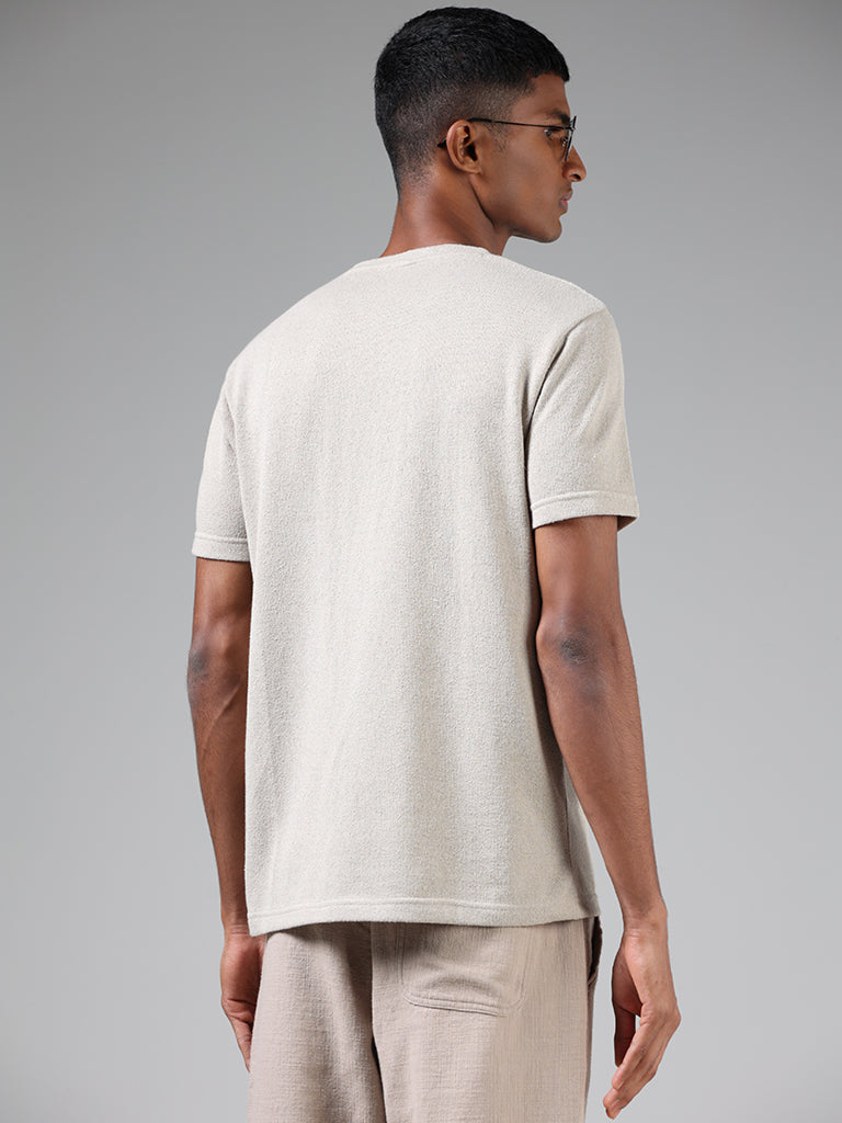 ETA Cream Self-Textured Slim-Fit T-Shirt