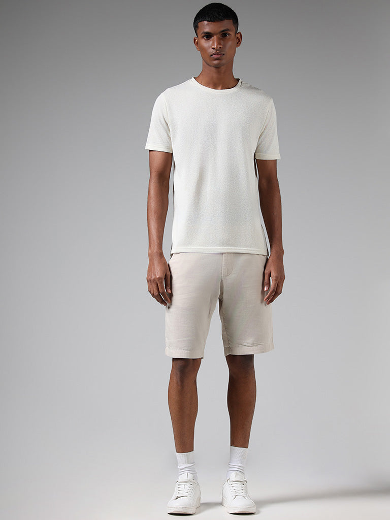 ETA White Rough Textured Cotton Blend Slim-Fit T-Shirt