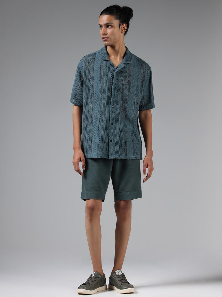 ETA Emerald Green Crochet Cotton Resort-Fit Shirt