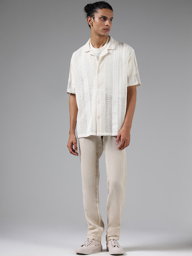 ETA Off White Crochet Cotton Resort-Fit Shirt