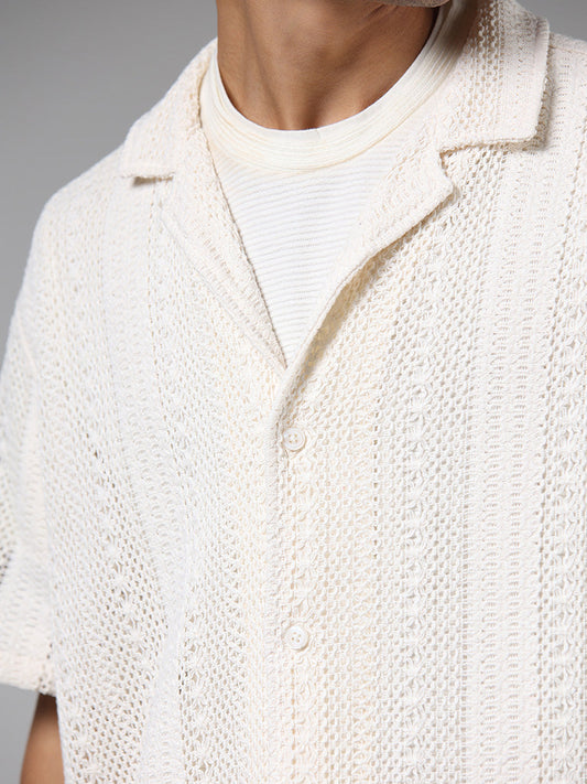 ETA Off White Crochet Cotton Resort-Fit Shirt