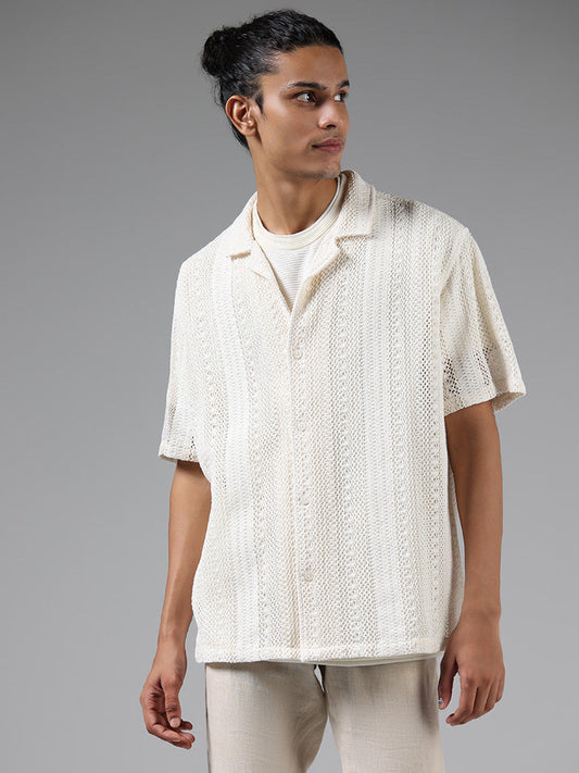 ETA Off White Crochet Cotton Resort-Fit Shirt