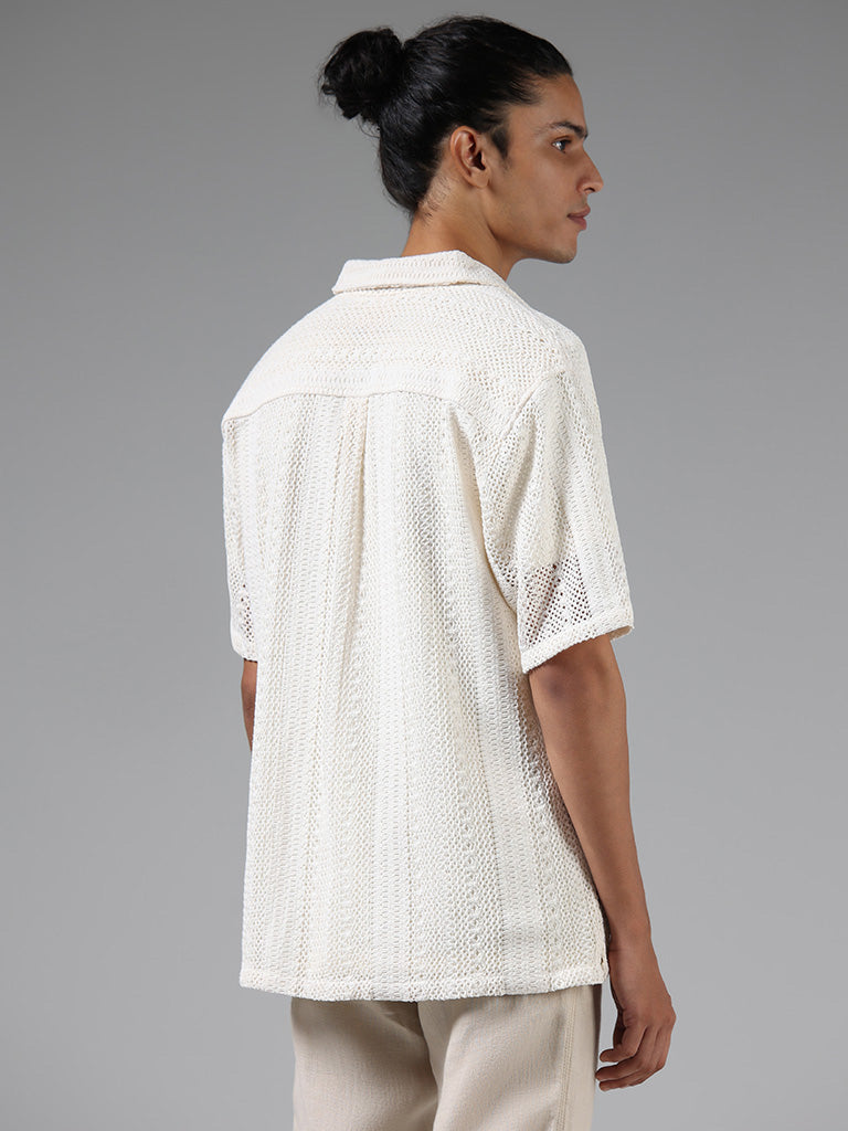 ETA Off White Crochet Cotton Resort-Fit Shirt