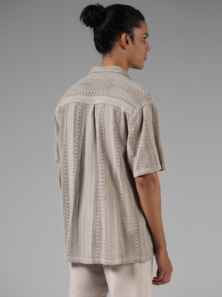 ETA Grey Crochet Cotton Resort-Fit Shirt