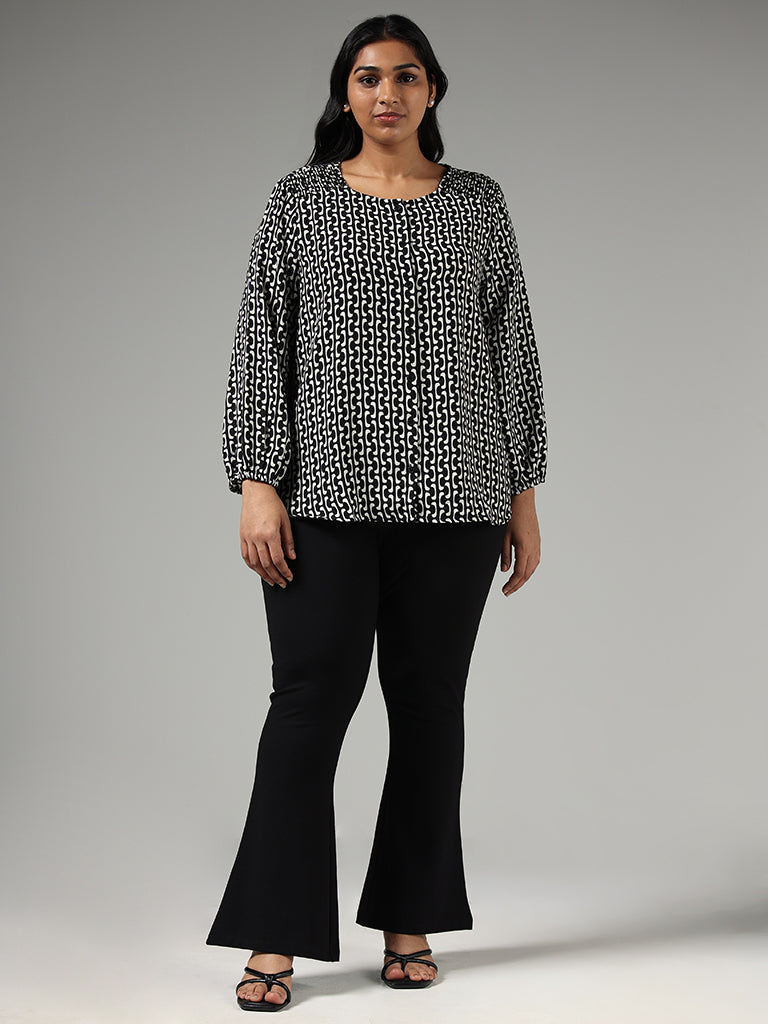 Gia Black Printed Button Down Blouse