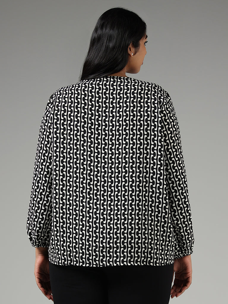 Gia Black Printed Button Down Blouse