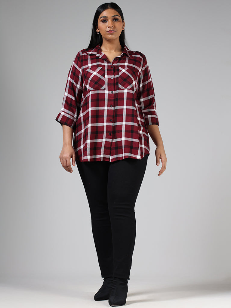 Gia Maroon & White Tattersall Checked Shirt