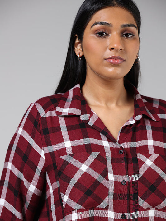 Gia Maroon & White Tattersall Checked Shirt