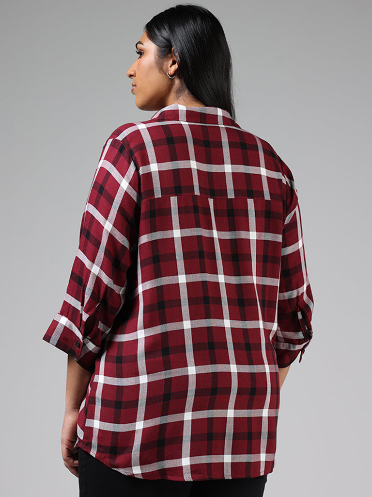 Gia Maroon & White Tattersall Checked Shirt