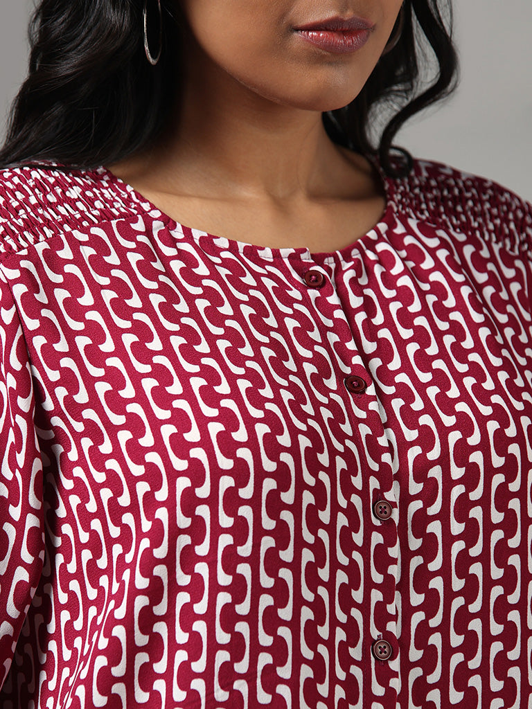 Gia Magenta Printed Button Down Blouse