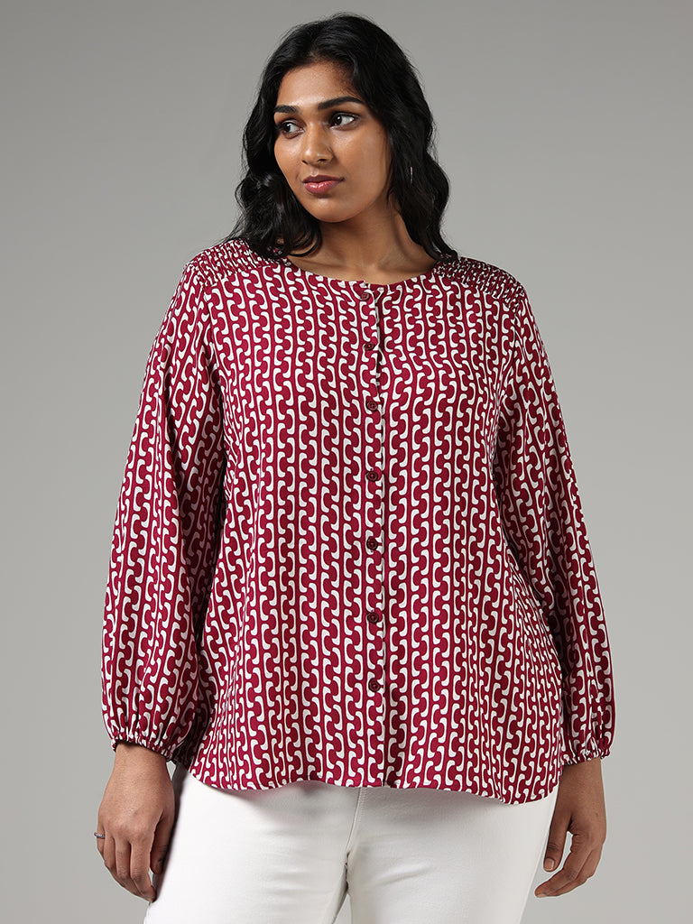 Gia Magenta Printed Button Down Blouse