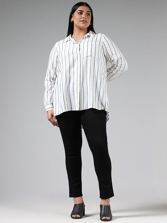 Gia Off White Striped High Low Shirt