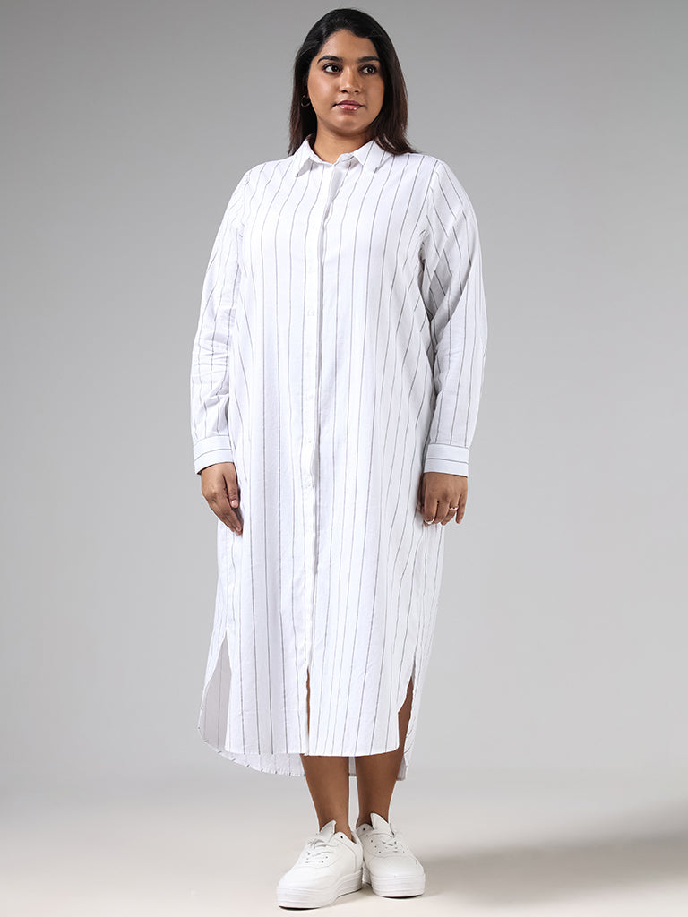 Gia White Striped Shirt Dress