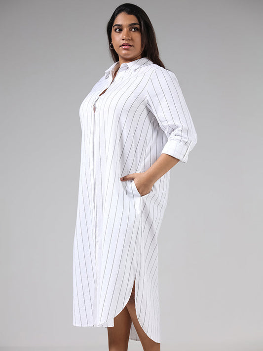 Gia White Striped Shirt Dress