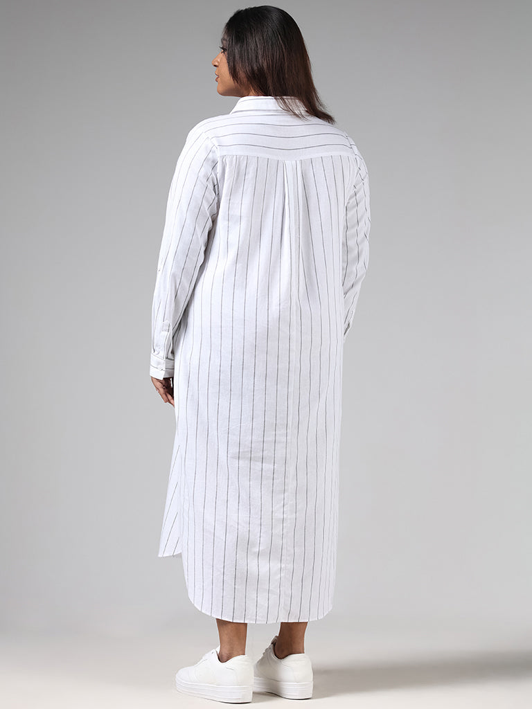 Gia White Striped Shirt Dress