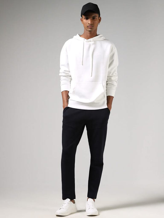 Studiofit Solid Navy Slim-Fit Mid-Rise Track Pants