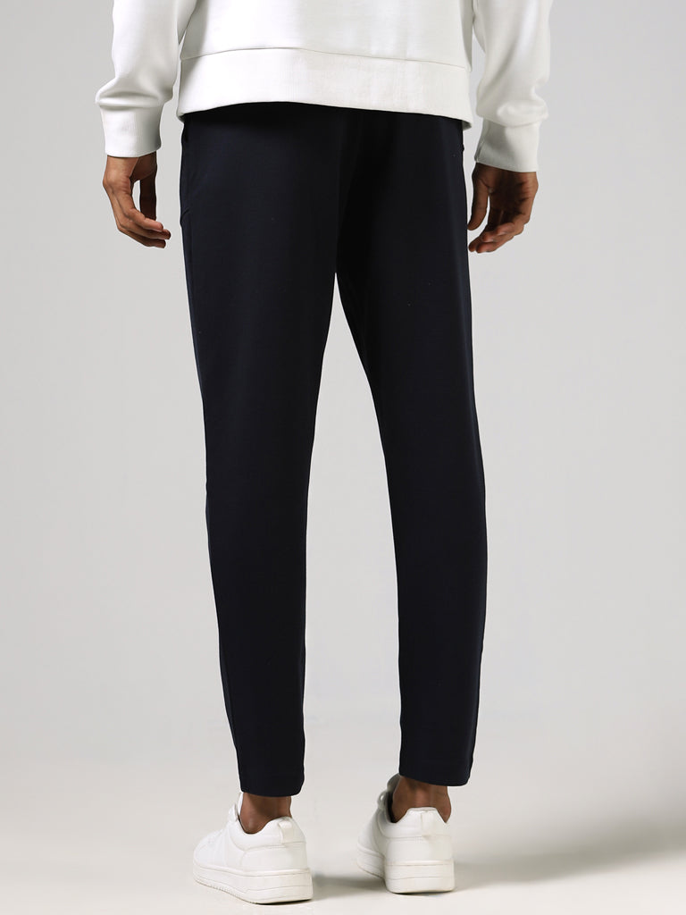 Studiofit Solid Navy Slim-Fit Mid-Rise Track Pants