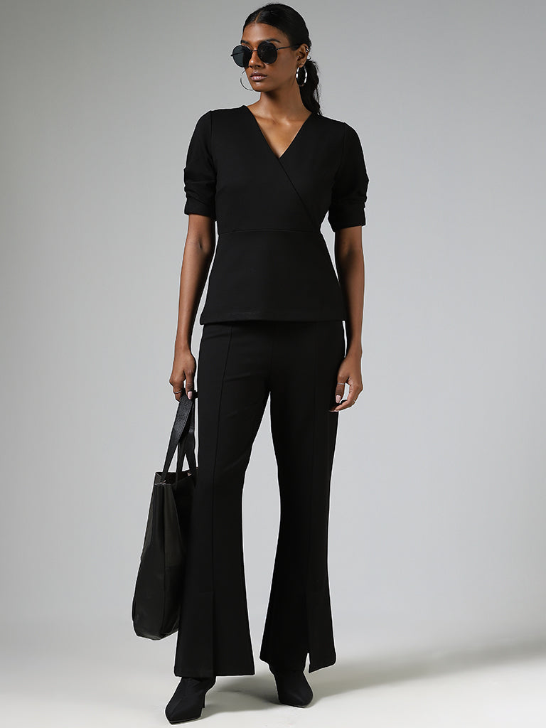 Wardrobe Black Solid V-Neck Top