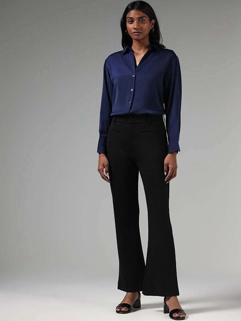 Wardrobe Solid Black Formal Trousers