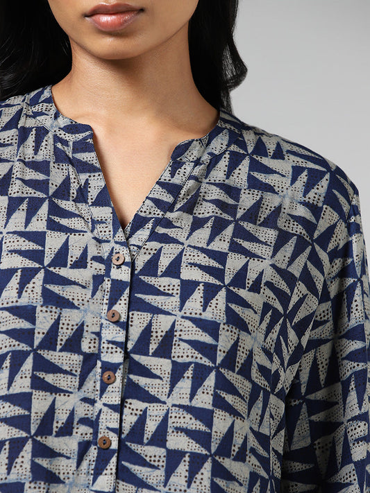 Utsa Indigo Geometric Printed Kurti