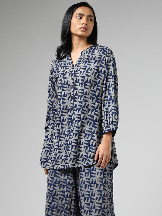 Utsa Indigo Geometric Printed Kurti