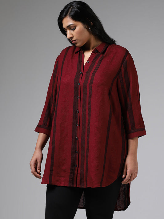 Gia Maroon Striped High Low Shirt