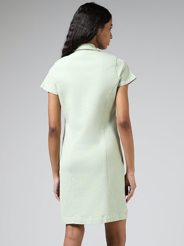 Nuon Solid Light Green Denim Dress