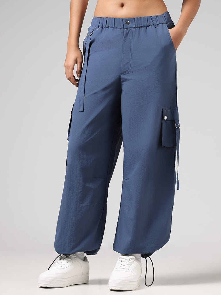 Nuon Blue Flap Accent Parachute Pants