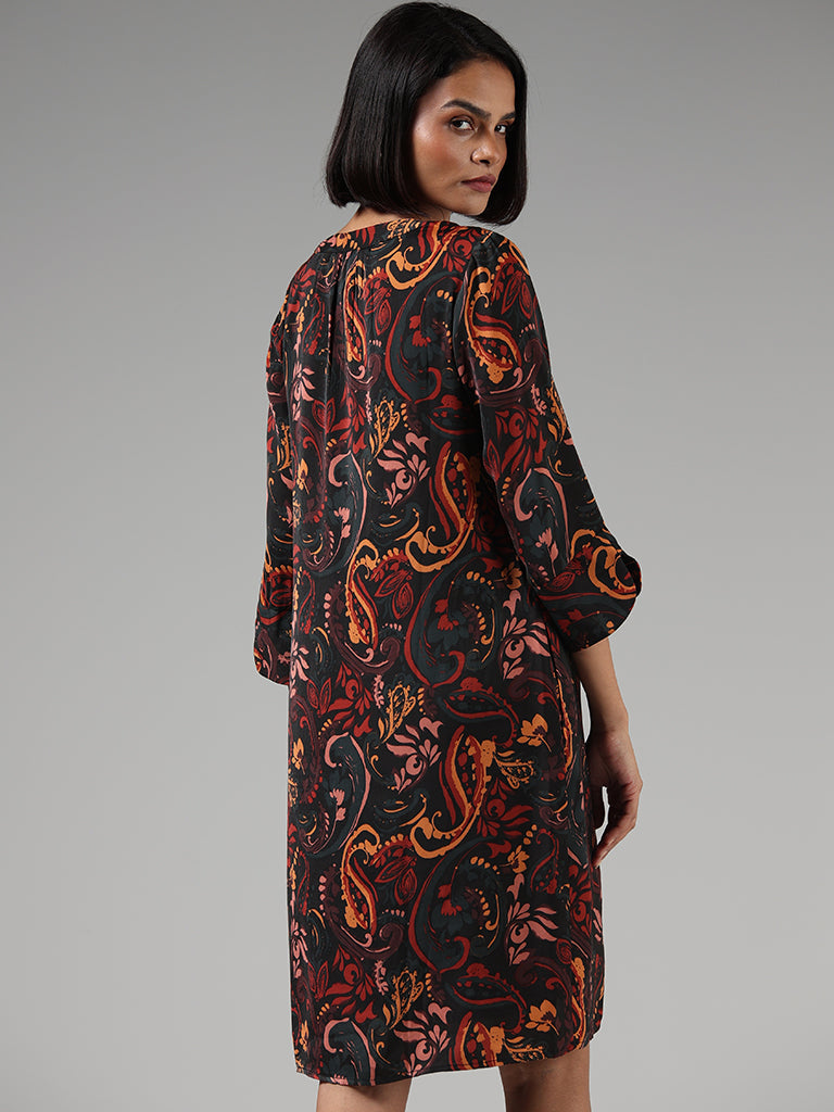 Wardrobe Brown Paisley Printed Straight Dress