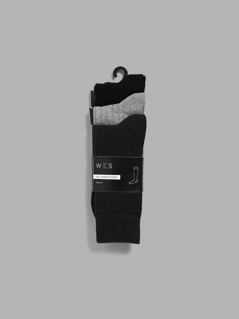 WES Lounge Emerald Grey Cotton Blend Full Length Socks - Pack of 3