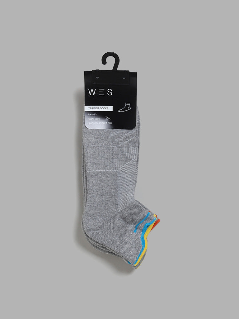 WES Lounge Grey Cotton Blend Trainer Socks - Pack of 3