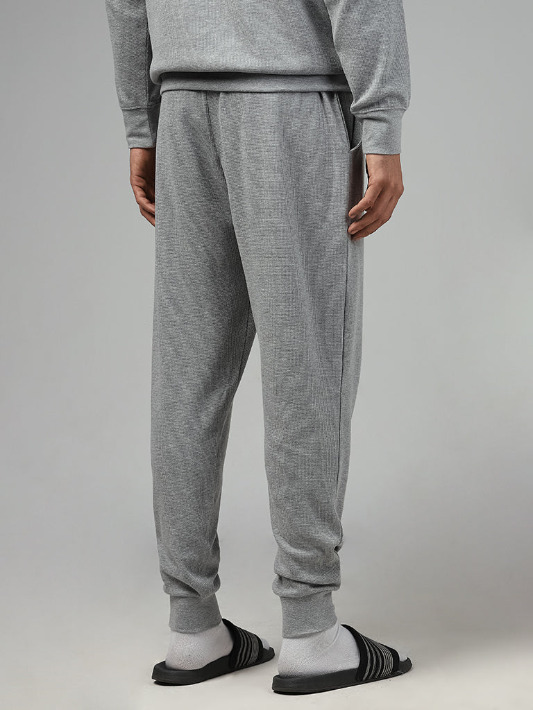 WES Lounge Solid Grey Cotton Blend Relaxed-Fit Joggers