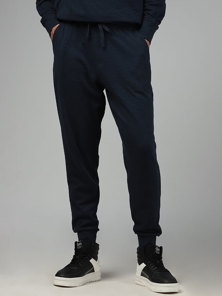 WES Lounge Solid Dark Blue Relaxed-Fit Joggers