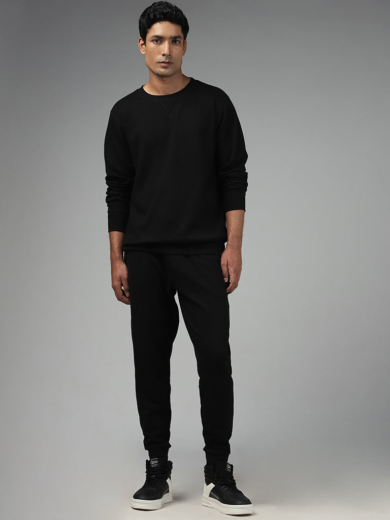 WES Lounge Solid Black Ribbed Sweatshirt