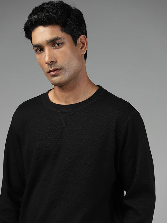 WES Lounge Solid Black Ribbed Sweatshirt