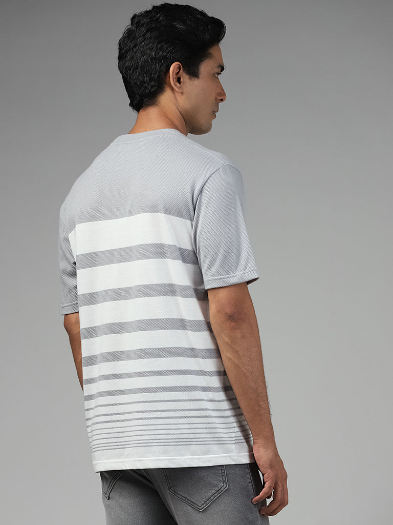 WES Lounge Grey Striped Cotton Blend Relaxed-Fit T-Shirt