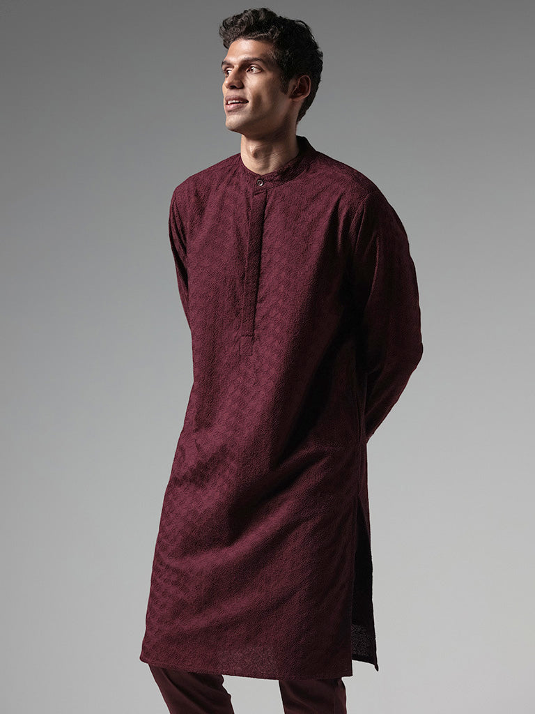 Kala by ETA Wine Chikankari Embroidered Kurta