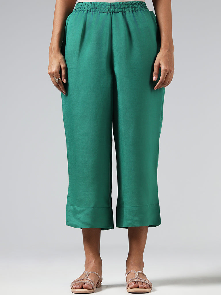 Utsa Solid Green Palazzos