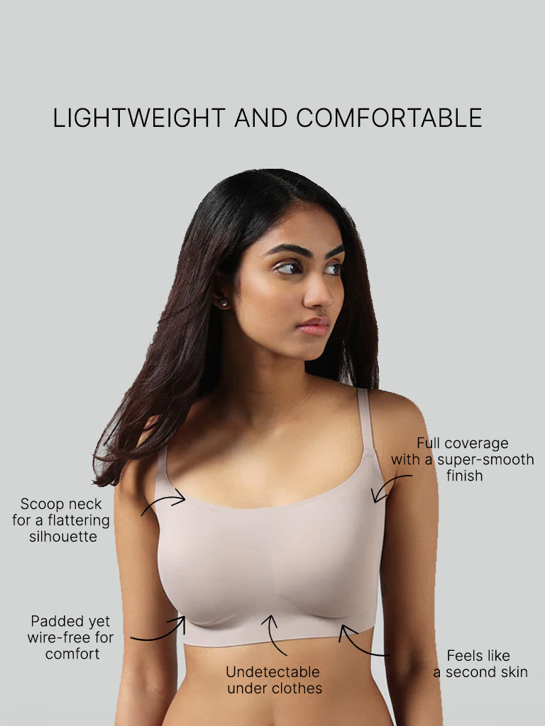 Wunderlove Solid Light Taupe Invisible Scoop Neck Bra