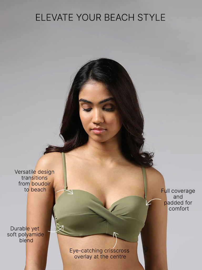 Wunderlove Solid Olive Swimwear Bandeau Bra